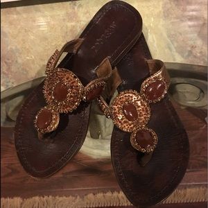 Mystique Brown & Gold  bejeweled sandals.